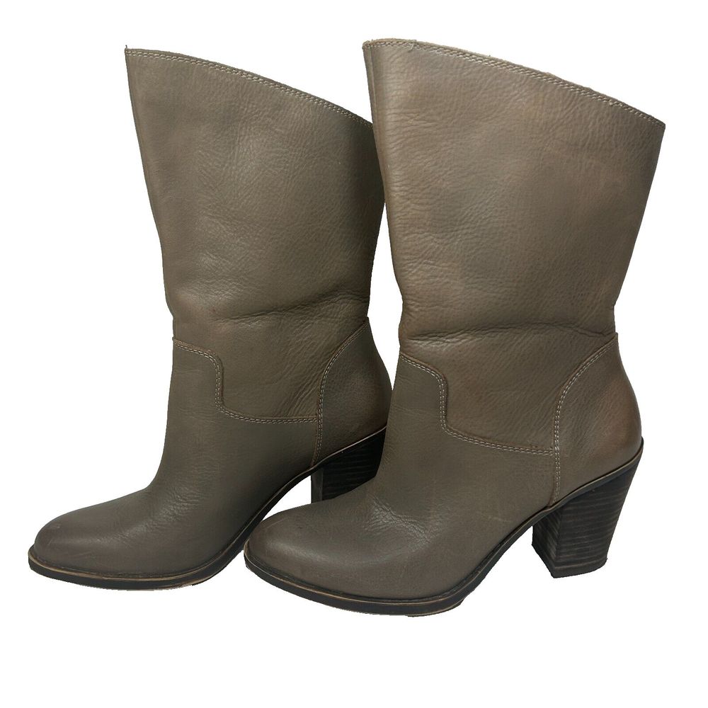 Lucky Brand Embrleigh Taupe Leather Mid Shaft Boots Booties Size 7.5 - Picture 6 of 13